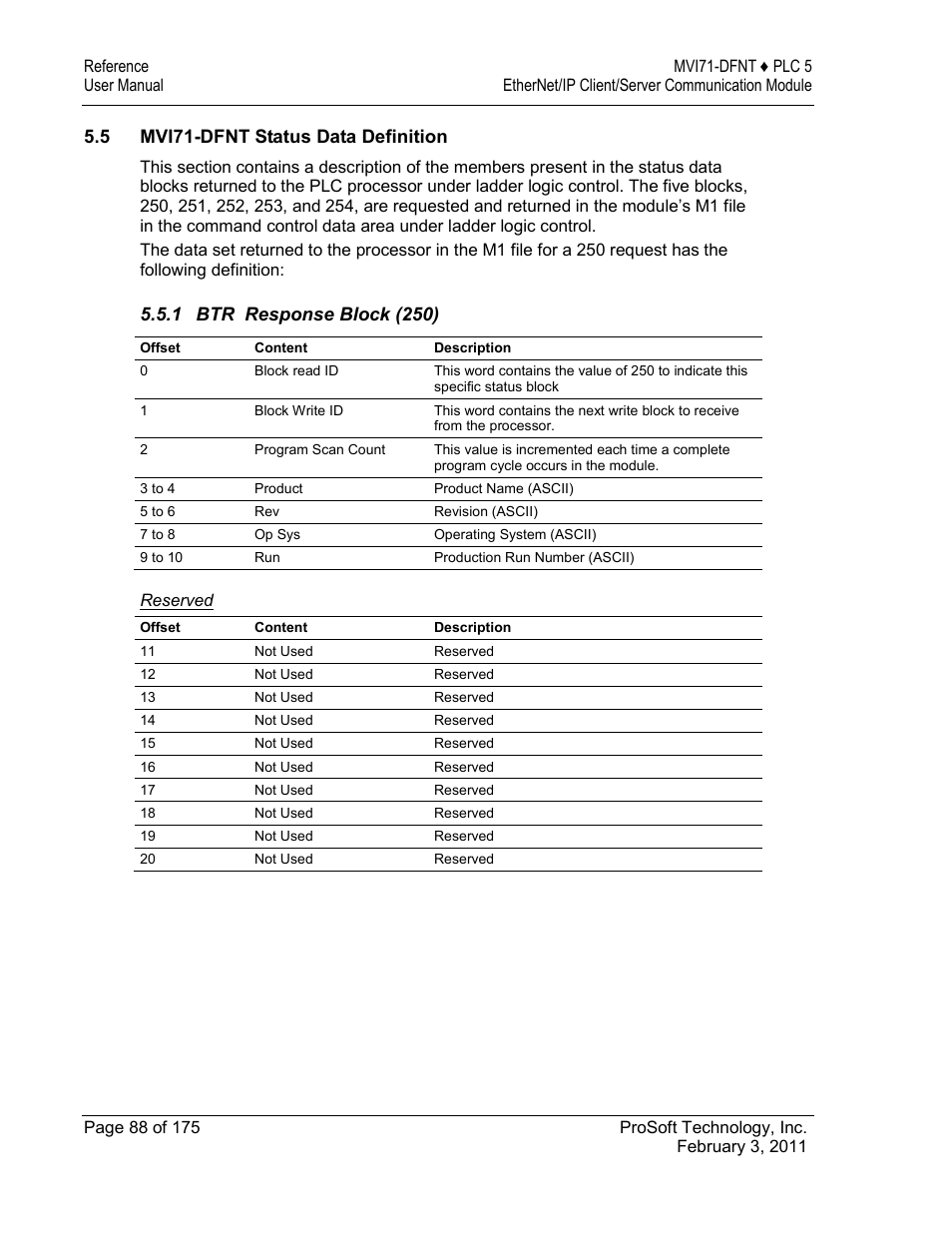 Mvi71-dfnt status data definition | ProSoft Technology MVI71-DFNT User Manual | Page 88 / 175