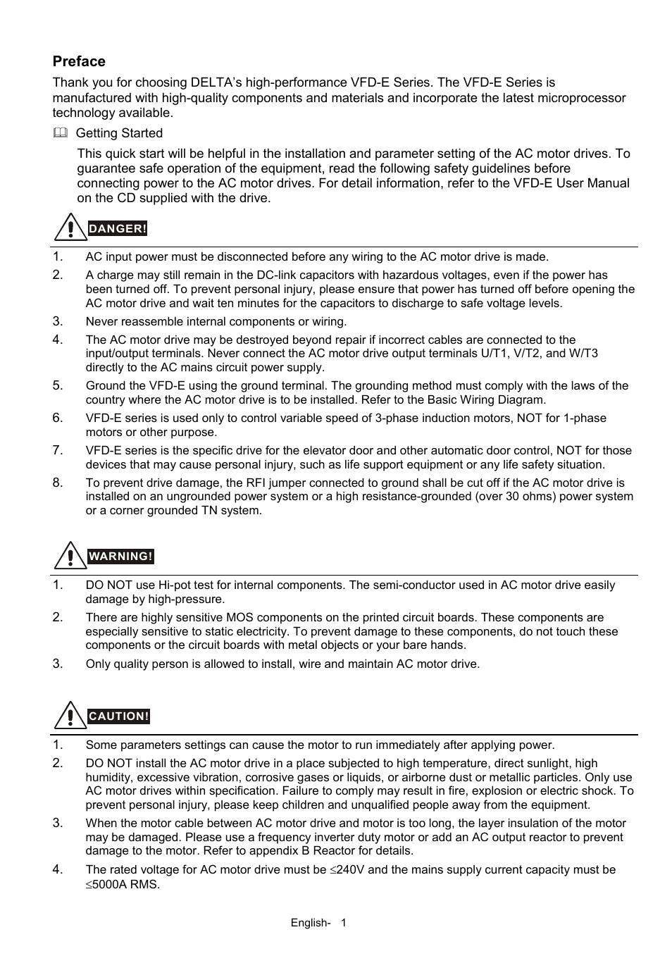 Delta Electronics AC Motor Drives VFD-XXXE User Manual | 36 pages