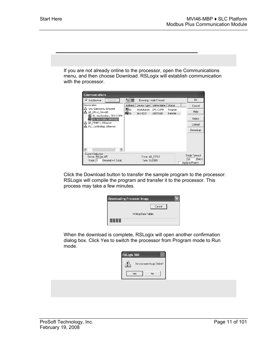 Download the sample program to the processor | ProSoft Technology MVI46-MBP User Manual | Page 11 / 101