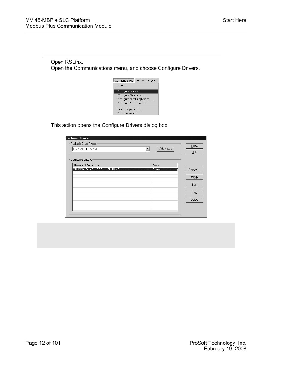 Configuring rslinx | ProSoft Technology MVI46-MBP User Manual | Page 12 / 101