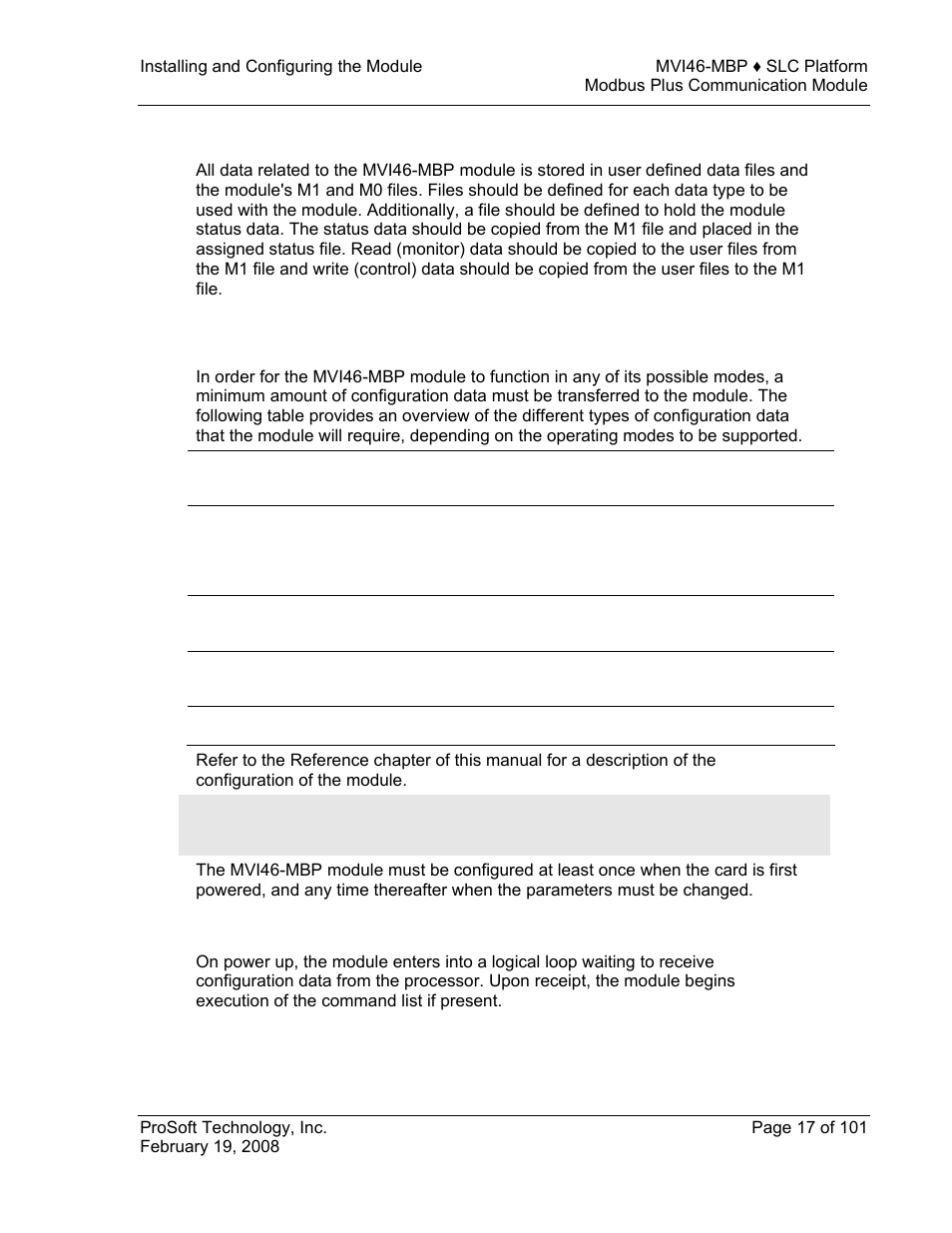 Module data, Module configuration, Module | Data, Configuration | ProSoft Technology MVI46-MBP User Manual | Page 17 / 101