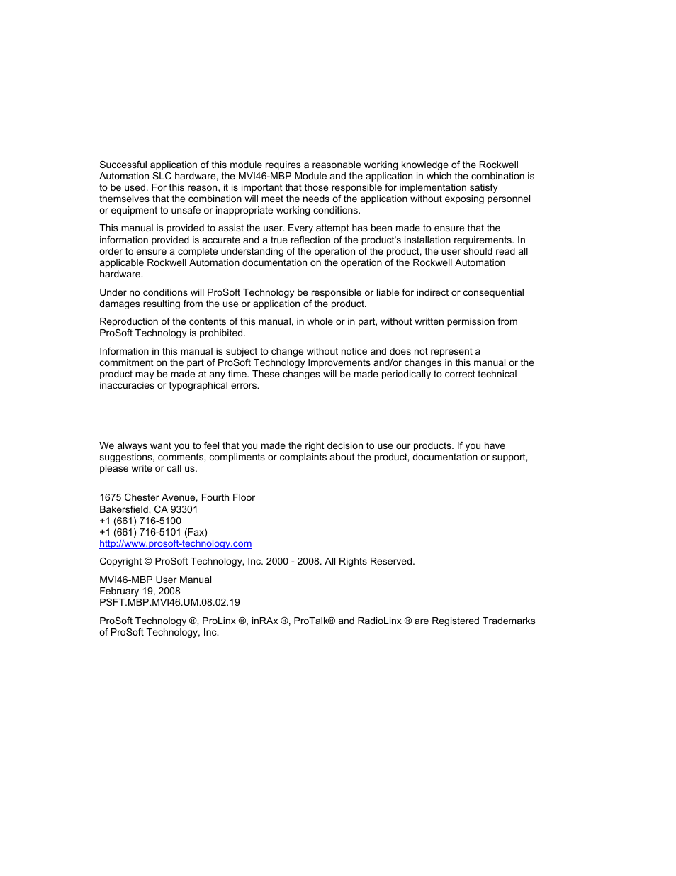 Please read this notice | ProSoft Technology MVI46-MBP User Manual | Page 2 / 101