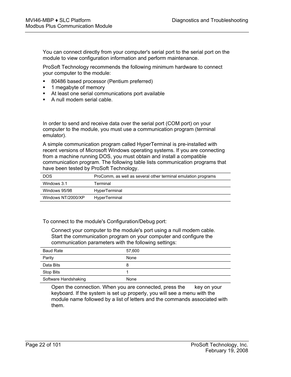 Required hardware, Required software, Using the configuration/debug port | ProSoft Technology MVI46-MBP User Manual | Page 22 / 101