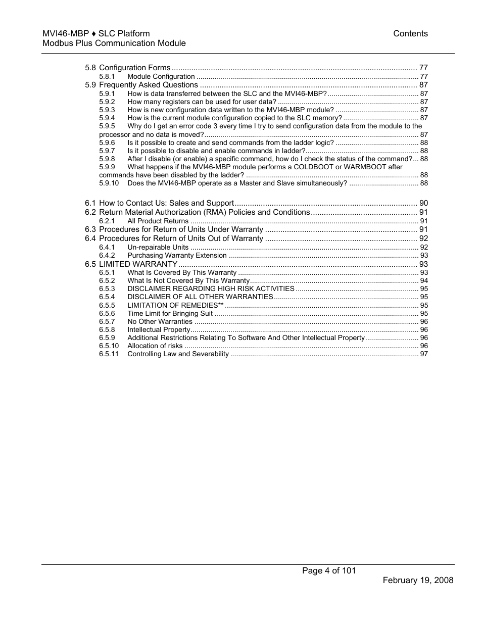 ProSoft Technology MVI46-MBP User Manual | Page 4 / 101