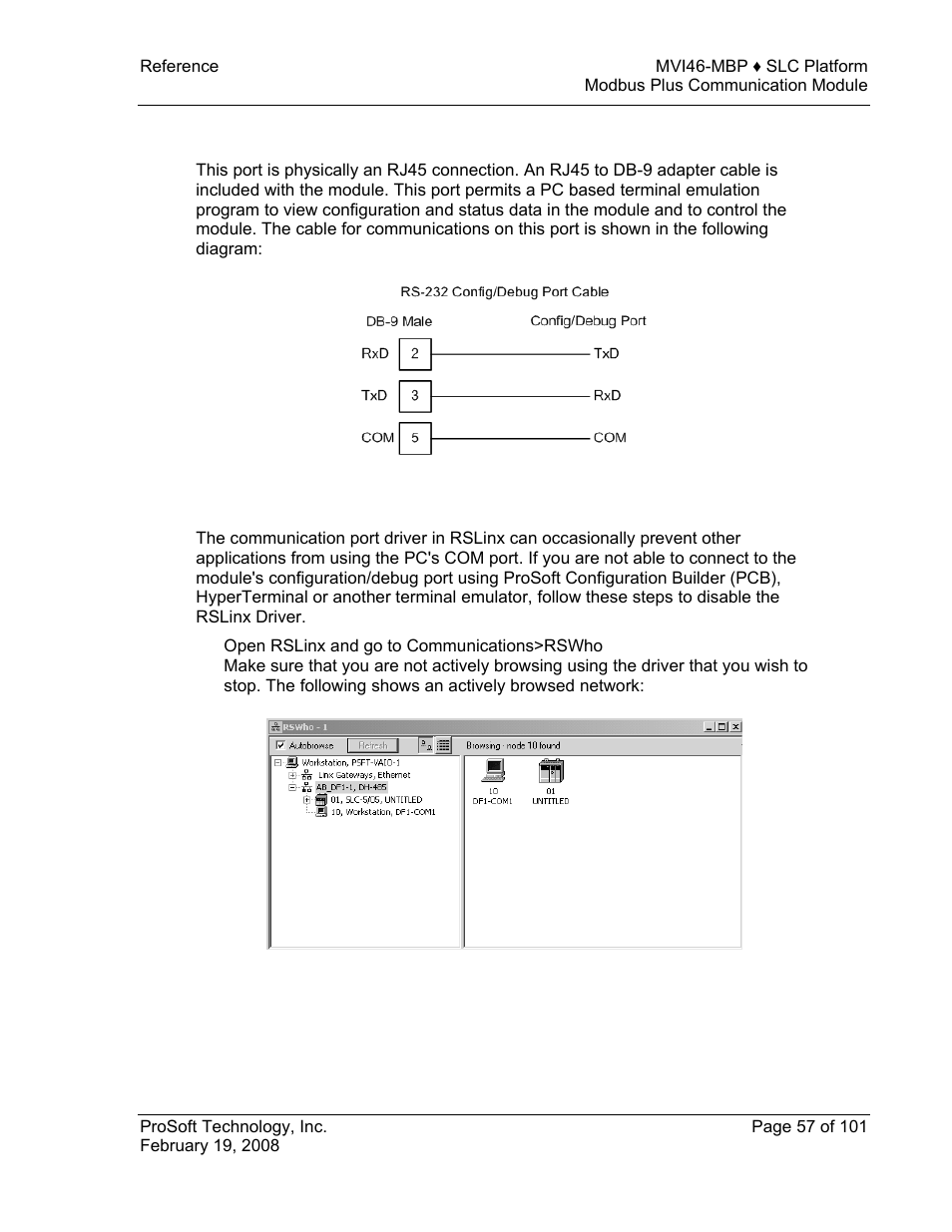 Rs-232 configuration/debug port, Rs-232, Configuration/debug port | ProSoft Technology MVI46-MBP User Manual | Page 57 / 101