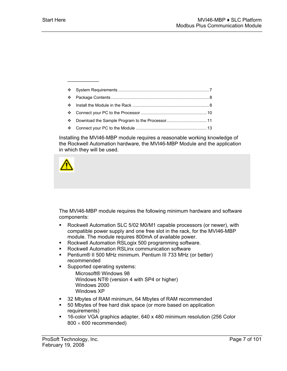 Start here, System requirements, Ge 7) | 1 start here | ProSoft Technology MVI46-MBP User Manual | Page 7 / 101