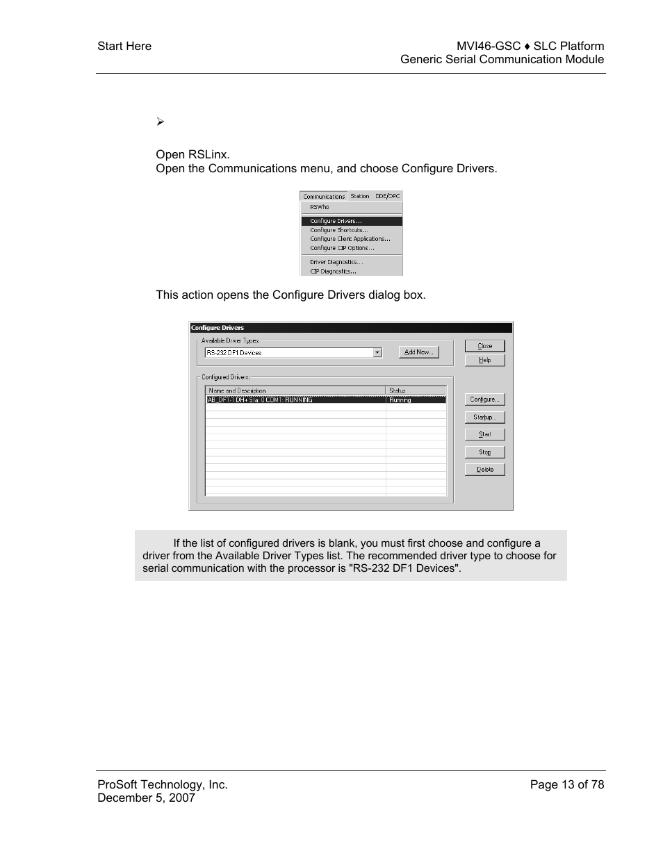 Configuring rslinx | ProSoft Technology MVI46-GSC User Manual | Page 13 / 78
