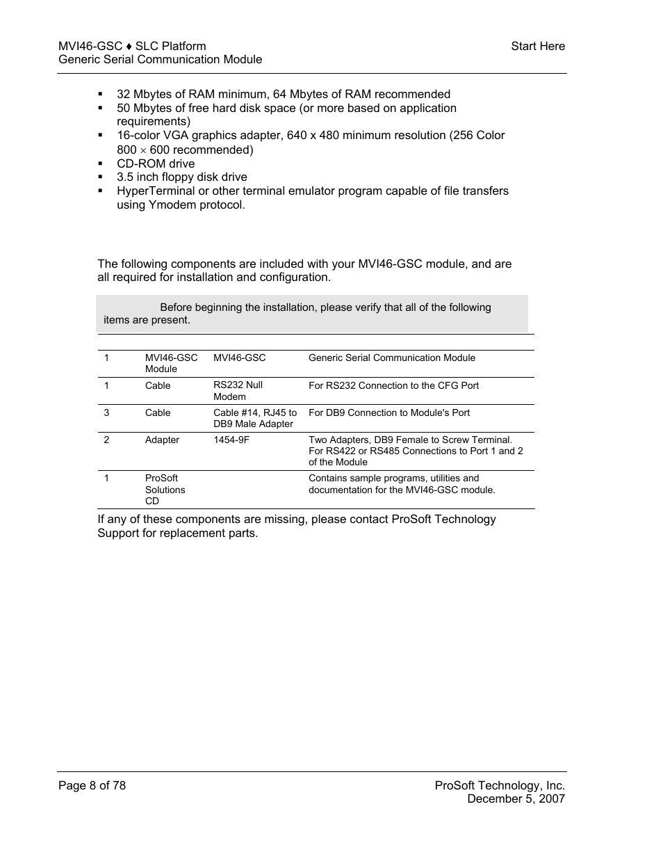 ProSoft Technology MVI46-GSC User Manual | Page 8 / 78