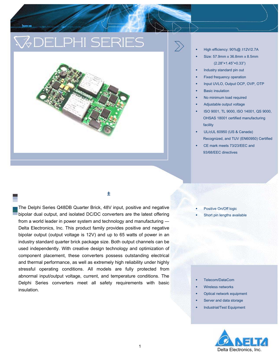 Delta Electronics Q48DB User Manual | 2 pages