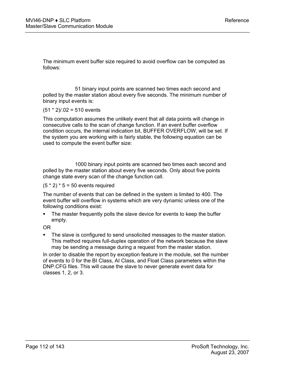 Event size computation | ProSoft Technology MVI46-DNP User Manual | Page 112 / 143