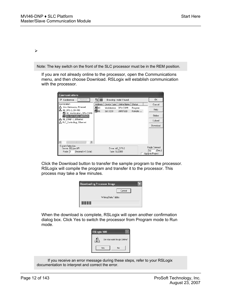 Download the sample program to the processor | ProSoft Technology MVI46-DNP User Manual | Page 12 / 143