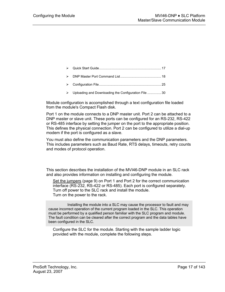 Configuring the module, Quick start guide, 2configuring the module | ProSoft Technology MVI46-DNP User Manual | Page 17 / 143