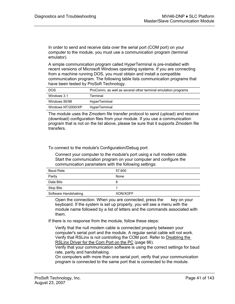 Required software, Using the configuration/debug port | ProSoft Technology MVI46-DNP User Manual | Page 41 / 143