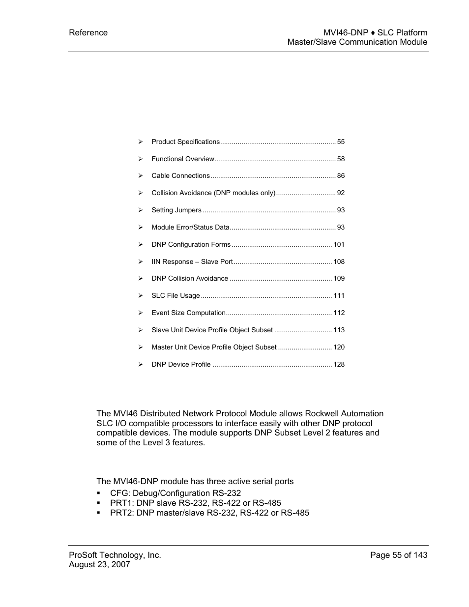 Reference, Product specifications, Functional specifications | 5 reference | ProSoft Technology MVI46-DNP User Manual | Page 55 / 143