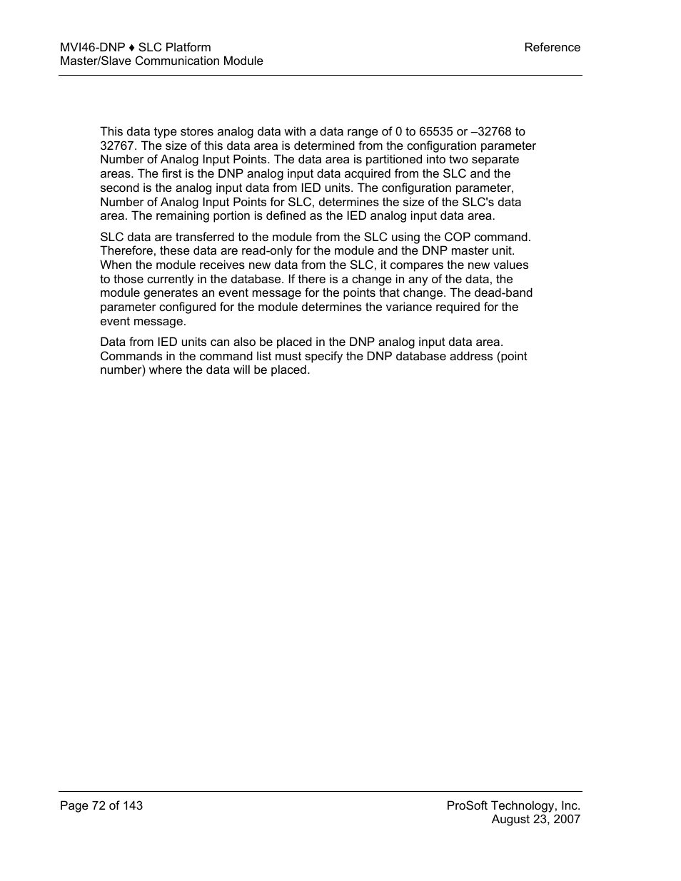 Dnp analog input data | ProSoft Technology MVI46-DNP User Manual | Page 72 / 143