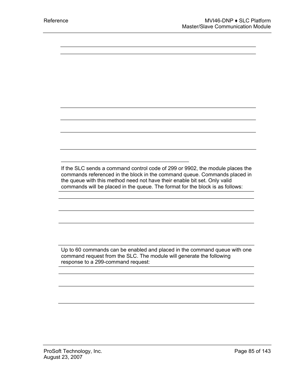 299 or 9902 – command queue control (master port) | ProSoft Technology MVI46-DNP User Manual | Page 85 / 143