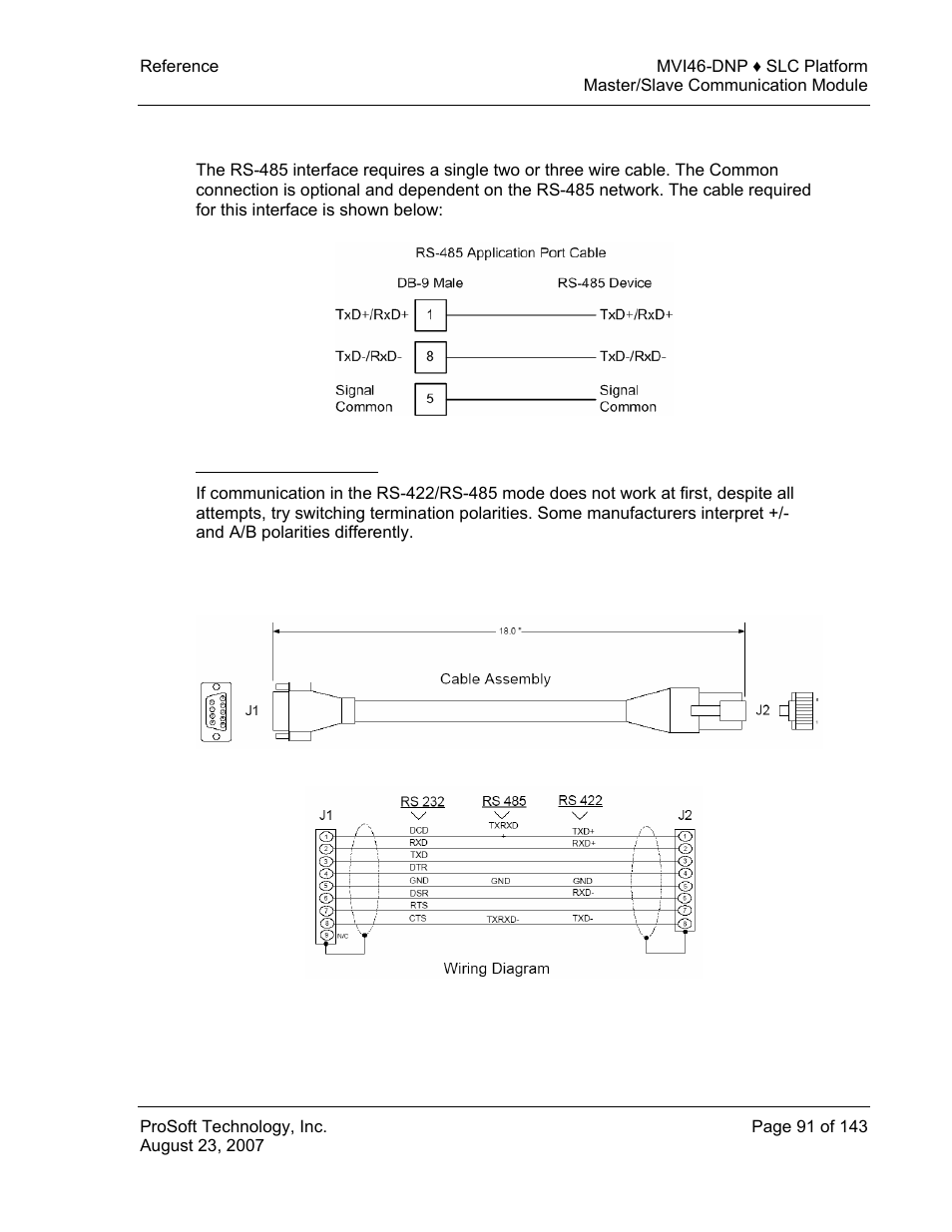 Rs-485, Rs-485 and rs-422 tip, Db9 to rj45 adaptor (cable 14) | ProSoft Technology MVI46-DNP User Manual | Page 91 / 143