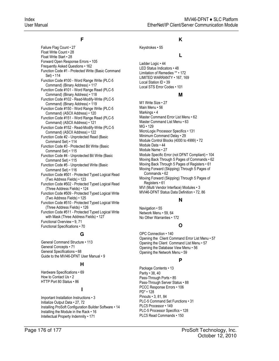 ProSoft Technology MVI46-DFNT User Manual | Page 176 / 177