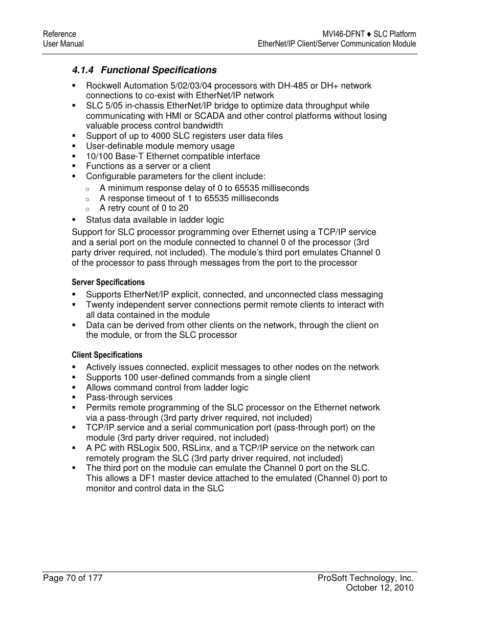 ProSoft Technology MVI46-DFNT User Manual | Page 70 / 177