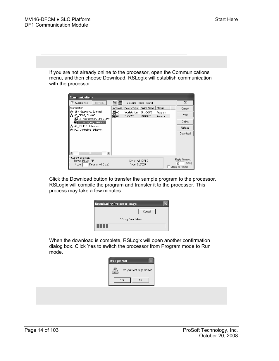 Download the sample program to the processor | ProSoft Technology MVI46-DFCM User Manual | Page 14 / 103