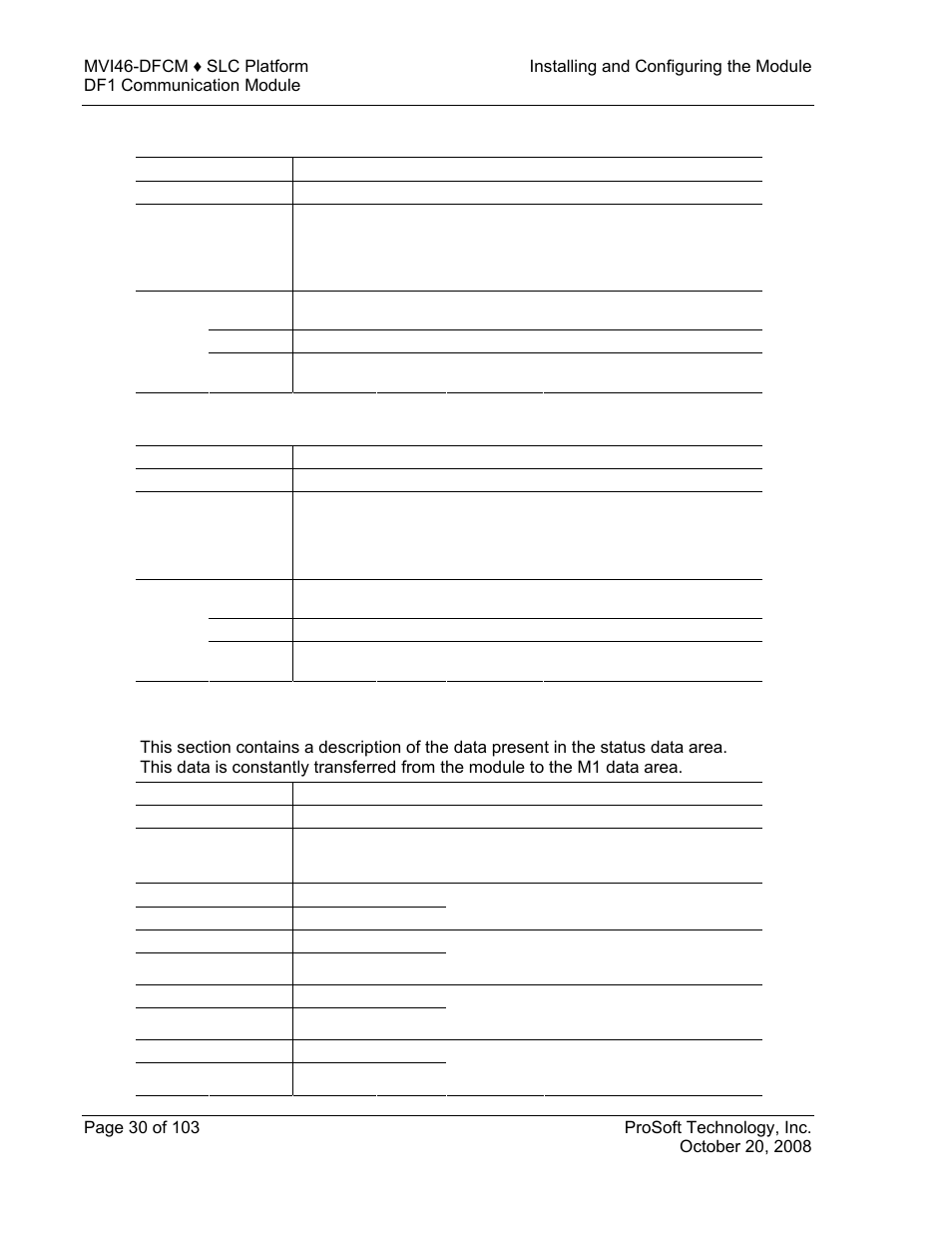 4 port 1 commands, 5 port 2 commands, 6 miscellaneous status | ProSoft Technology MVI46-DFCM User Manual | Page 30 / 103
