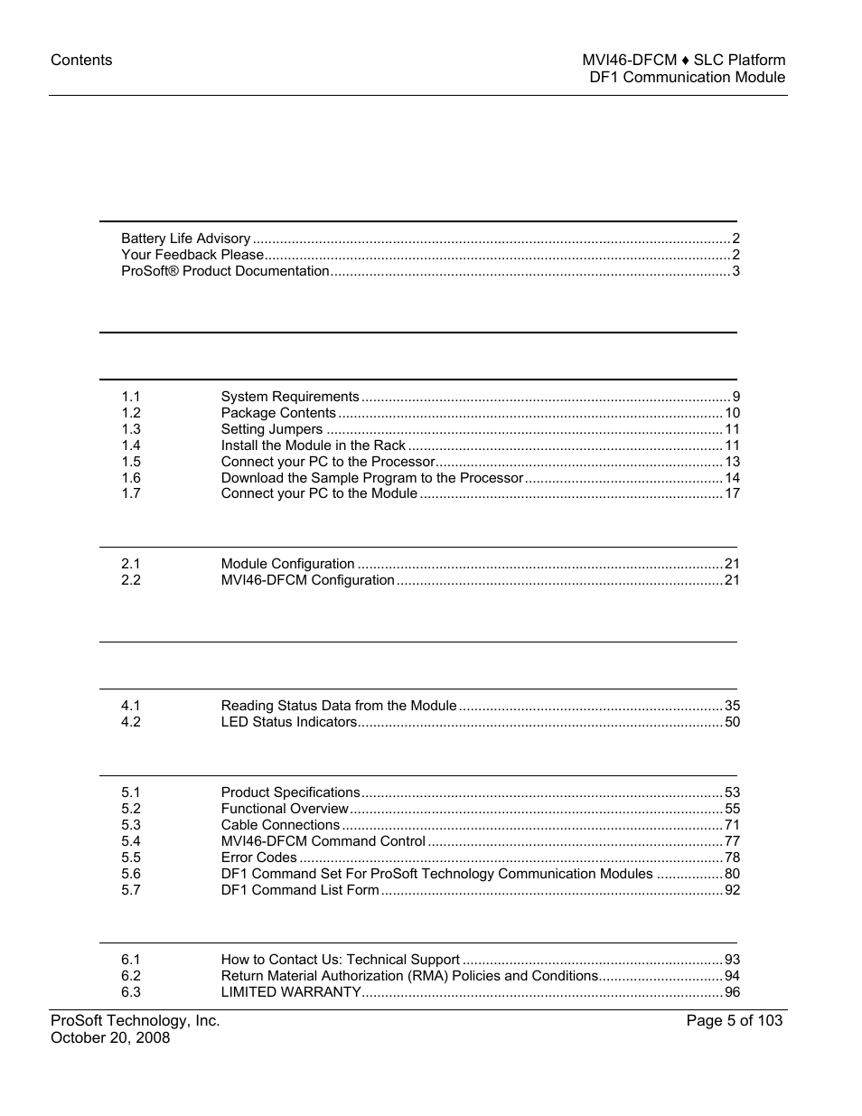 ProSoft Technology MVI46-DFCM User Manual | Page 5 / 103