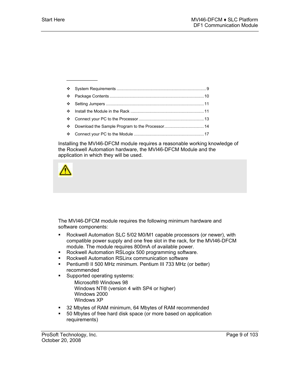 Start here, System requirements, Ge 9) | 1 start here | ProSoft Technology MVI46-DFCM User Manual | Page 9 / 103