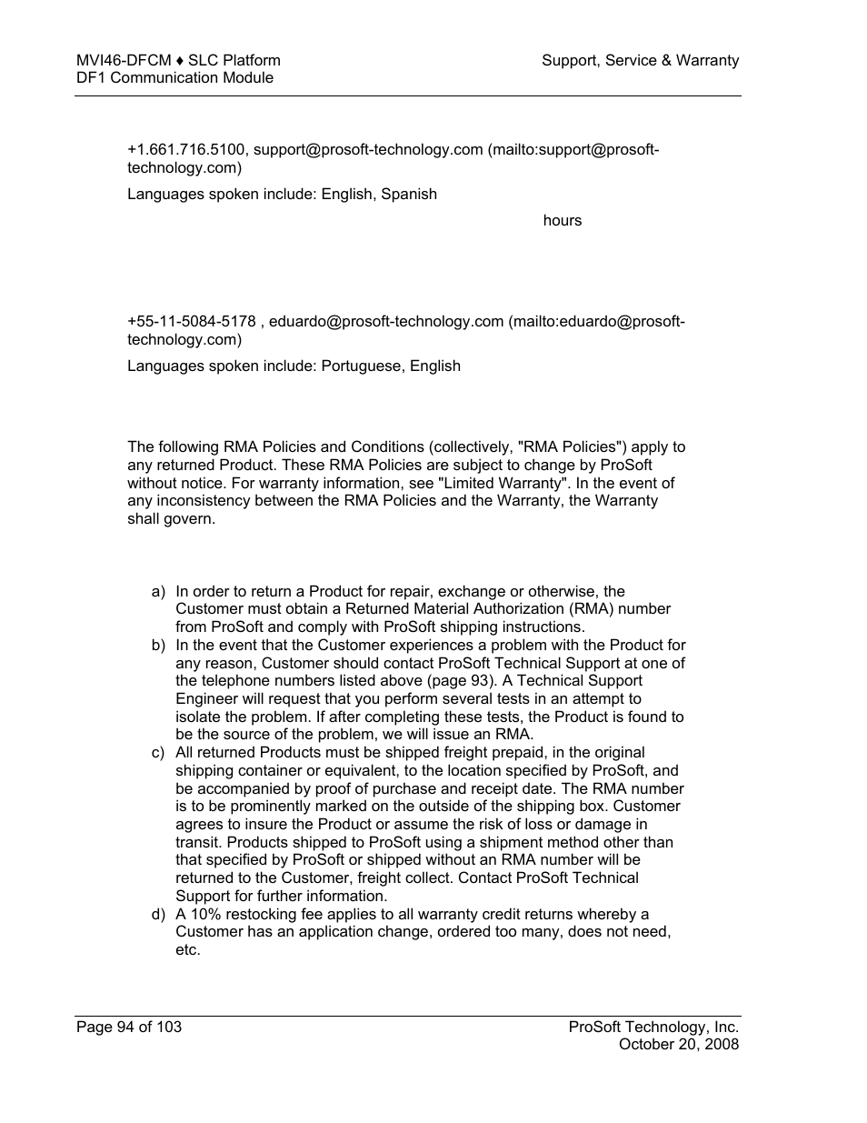 ProSoft Technology MVI46-DFCM User Manual | Page 94 / 103