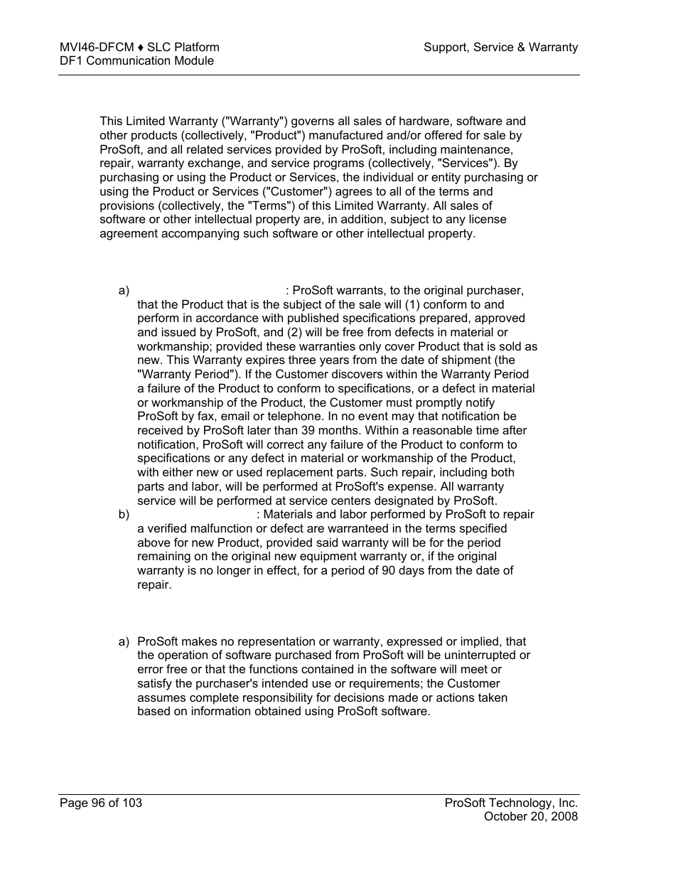 Limited warranty, Limited, Warranty | ProSoft Technology MVI46-DFCM User Manual | Page 96 / 103