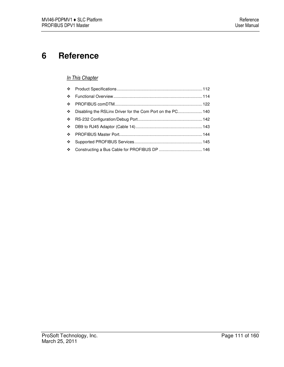 6reference | ProSoft Technology MVI46-PDPMV1 User Manual | Page 111 / 160