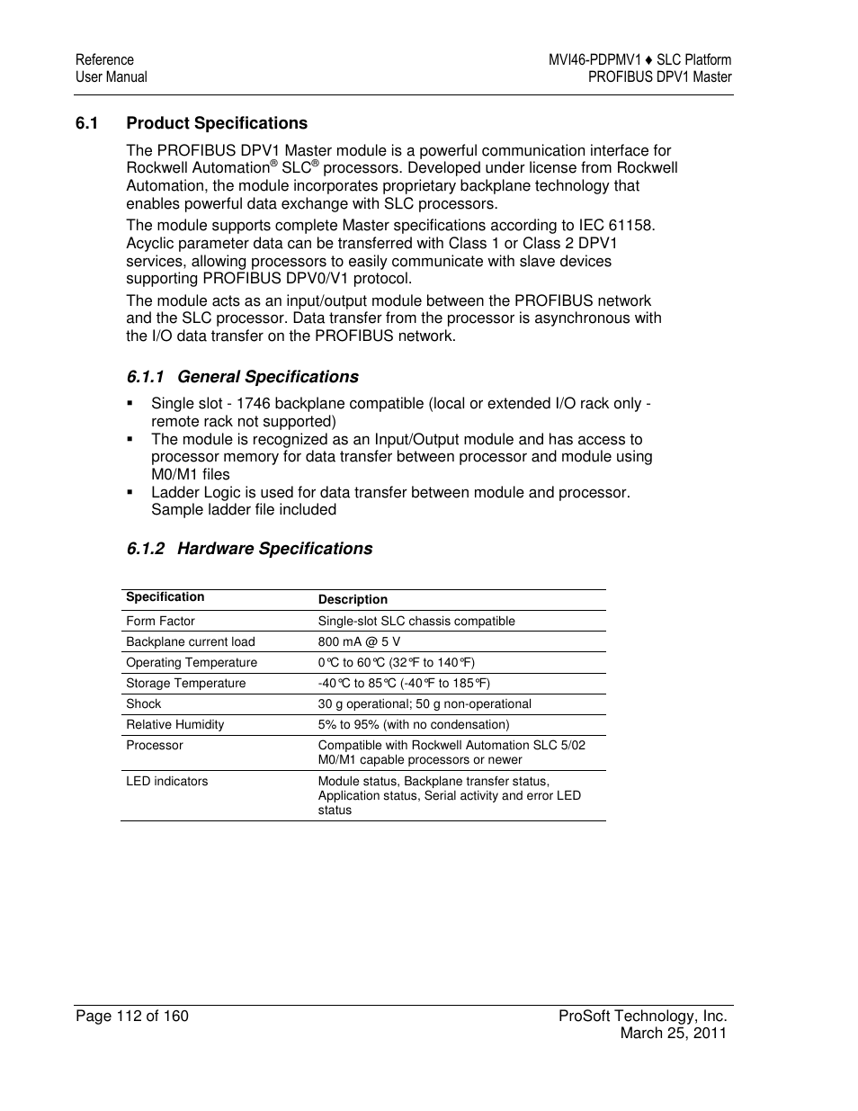 ProSoft Technology MVI46-PDPMV1 User Manual | Page 112 / 160