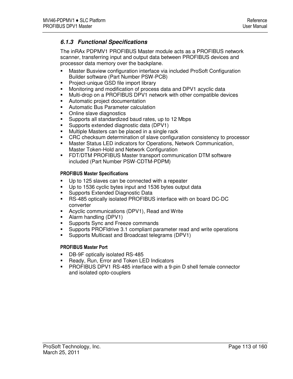 ProSoft Technology MVI46-PDPMV1 User Manual | Page 113 / 160