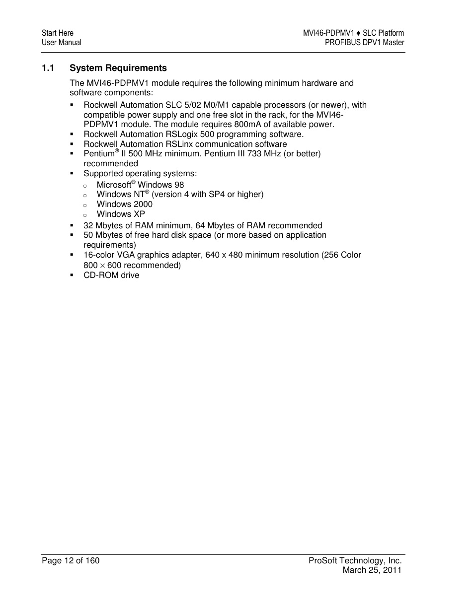ProSoft Technology MVI46-PDPMV1 User Manual | Page 12 / 160
