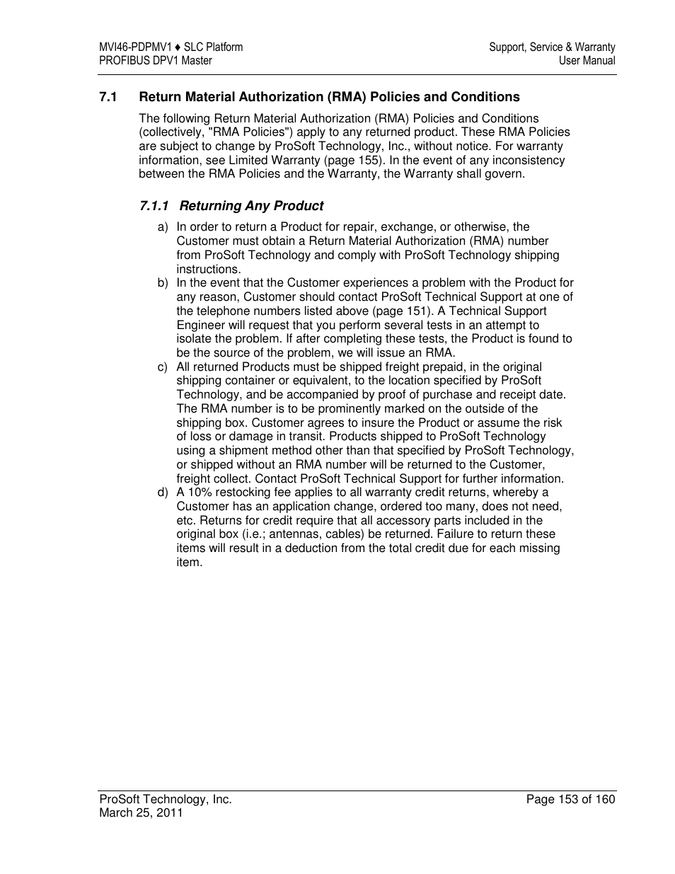 ProSoft Technology MVI46-PDPMV1 User Manual | Page 153 / 160