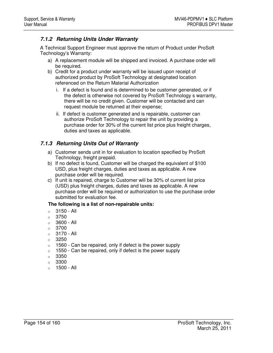 ProSoft Technology MVI46-PDPMV1 User Manual | Page 154 / 160