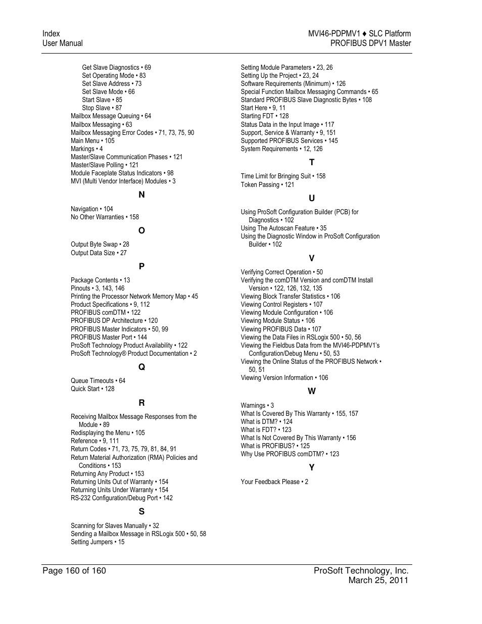 ProSoft Technology MVI46-PDPMV1 User Manual | Page 160 / 160