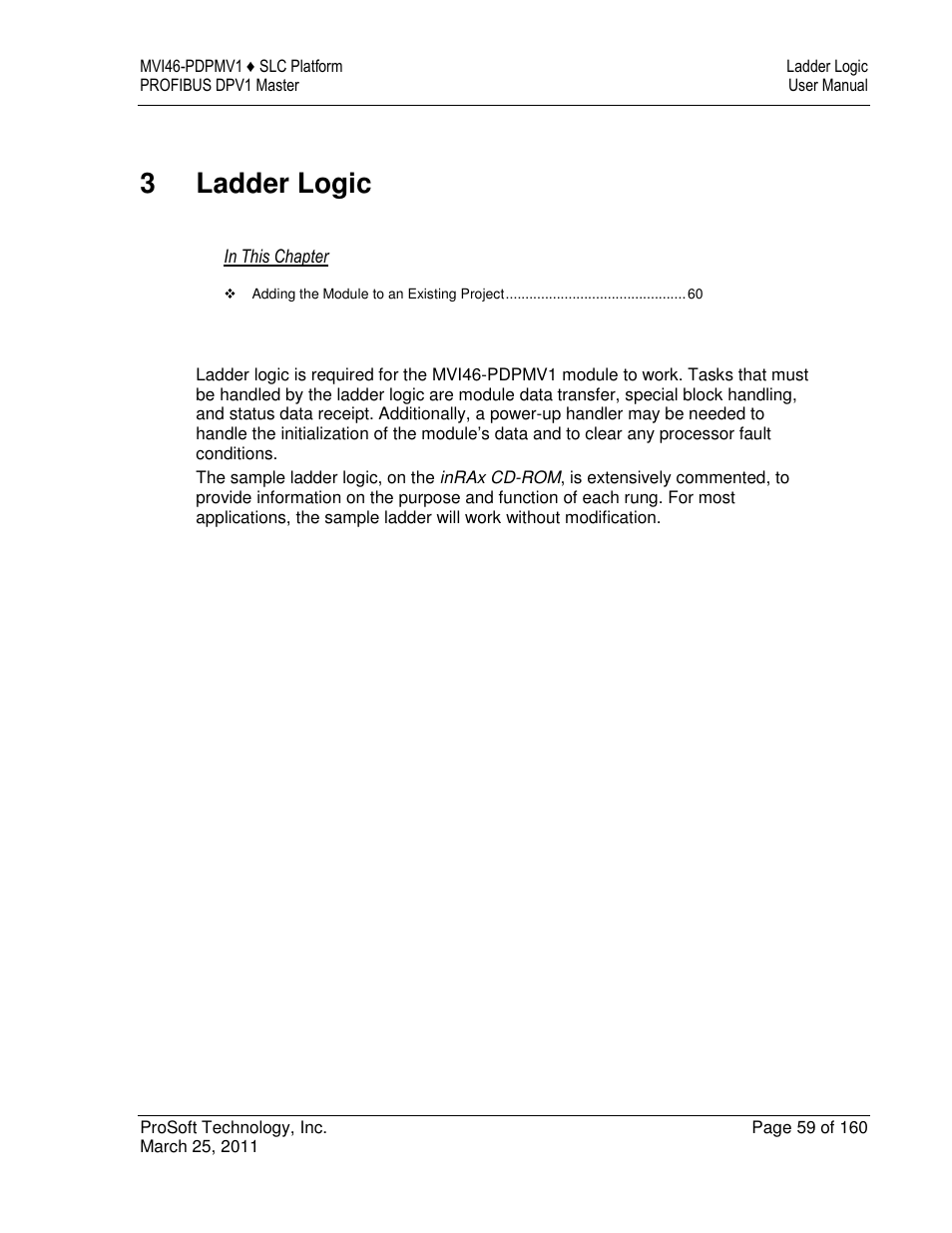 3ladder logic | ProSoft Technology MVI46-PDPMV1 User Manual | Page 59 / 160