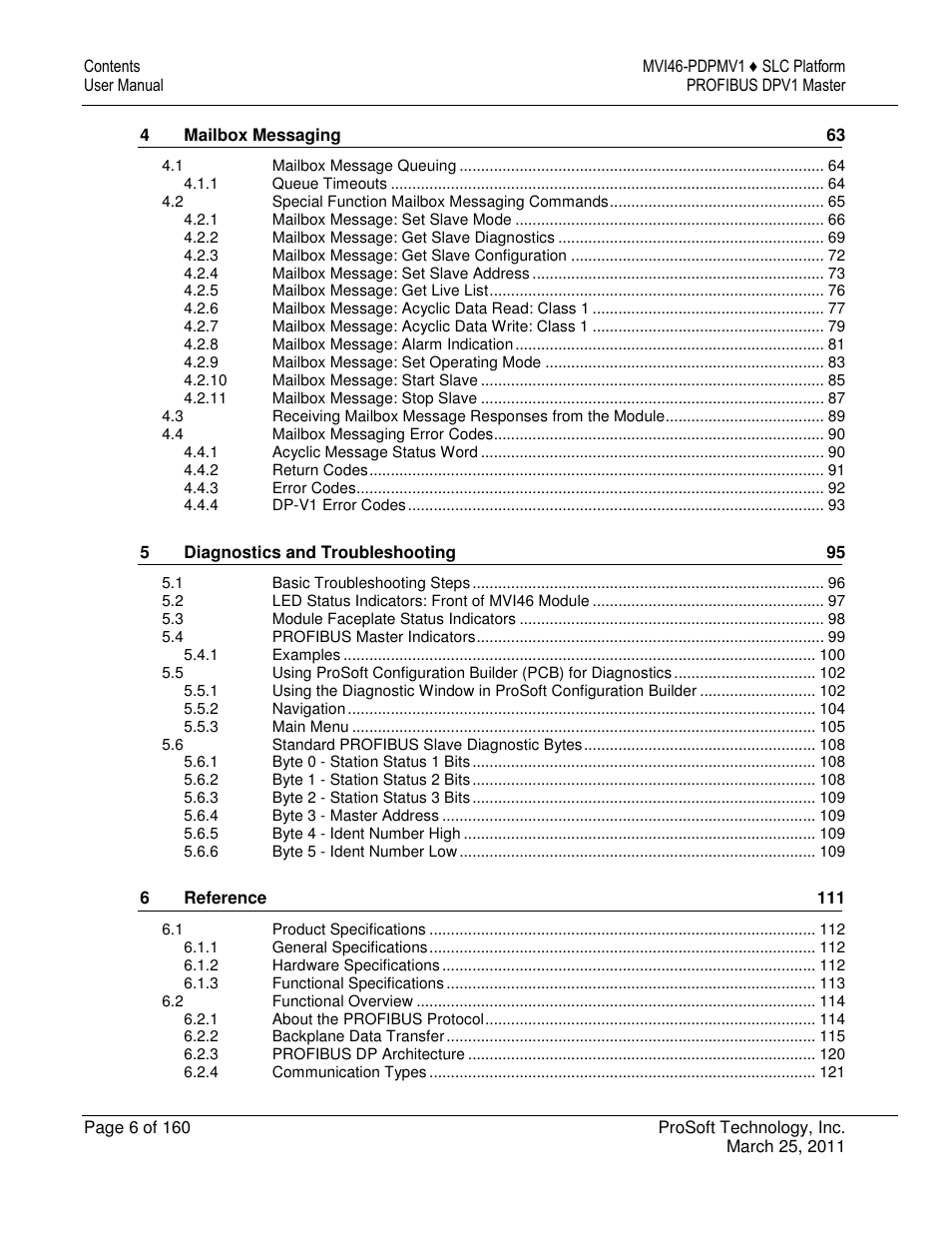 ProSoft Technology MVI46-PDPMV1 User Manual | Page 6 / 160