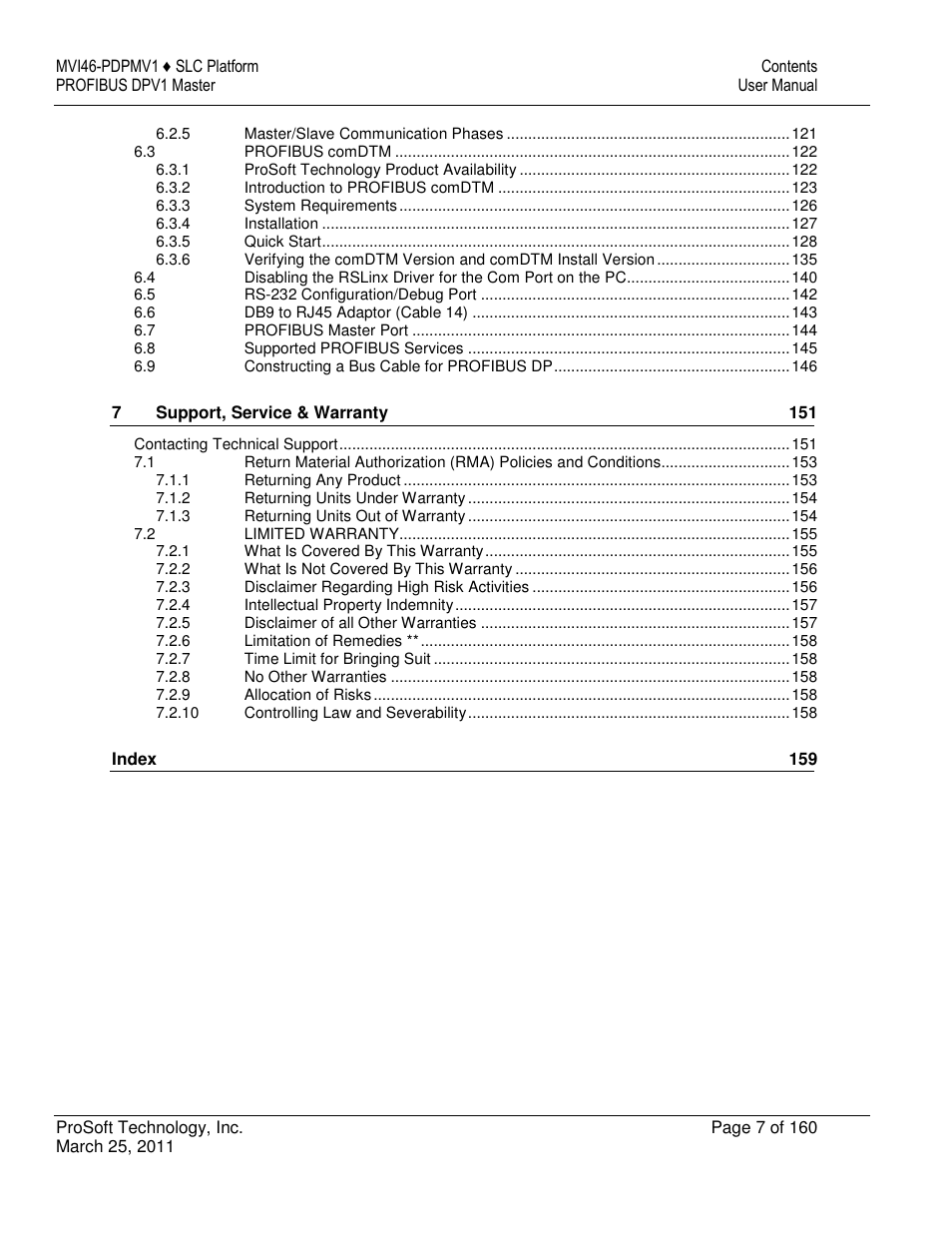 ProSoft Technology MVI46-PDPMV1 User Manual | Page 7 / 160