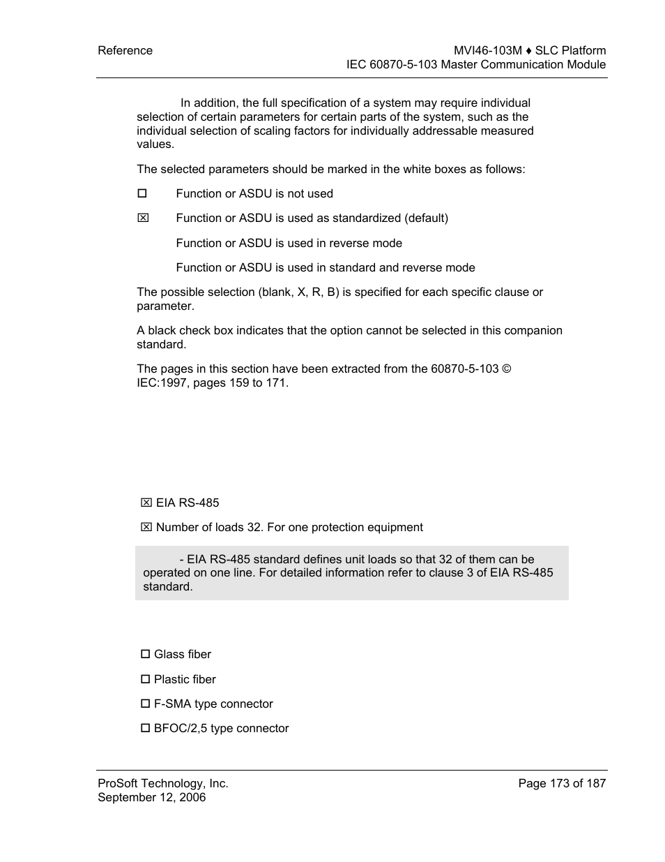 Physical layer, Electrical interface, Optical interface | ProSoft Technology MVI46-103M User Manual | Page 173 / 187