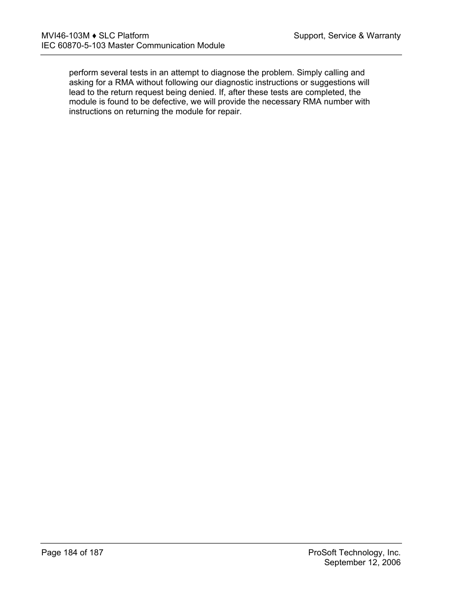 ProSoft Technology MVI46-103M User Manual | Page 184 / 187