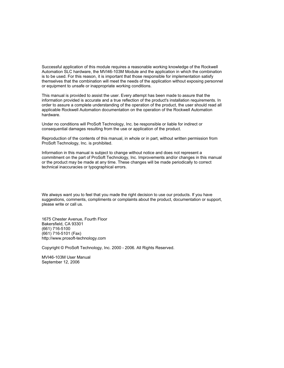 Please read this notice | ProSoft Technology MVI46-103M User Manual | Page 2 / 187