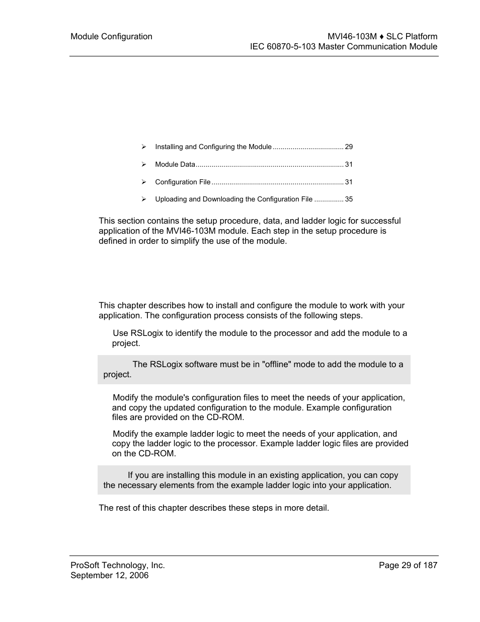 Module configuration, Installing and configuring the module, 4 module configuration | ProSoft Technology MVI46-103M User Manual | Page 29 / 187