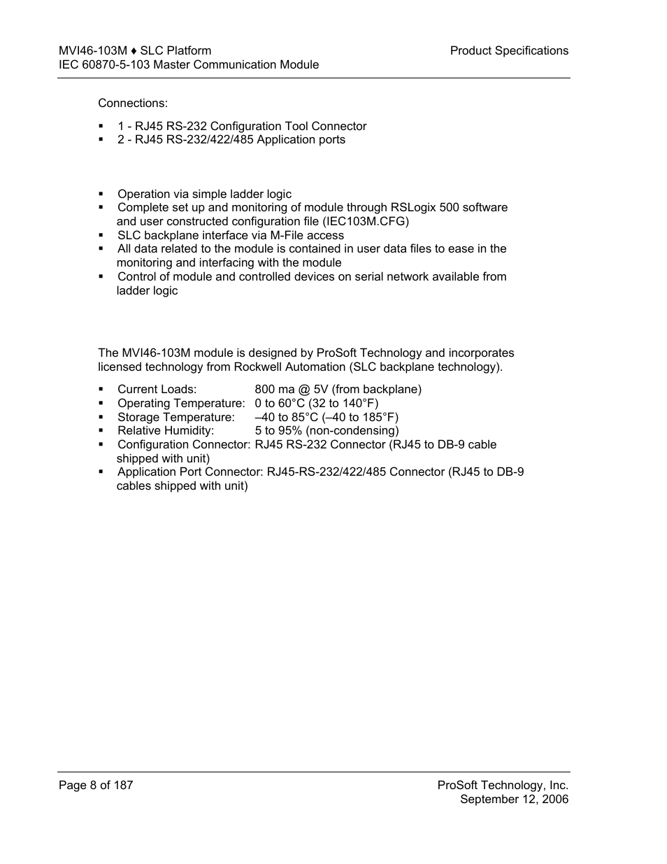 Slc interface, Hardware specifications, Hardware | Specifications | ProSoft Technology MVI46-103M User Manual | Page 8 / 187