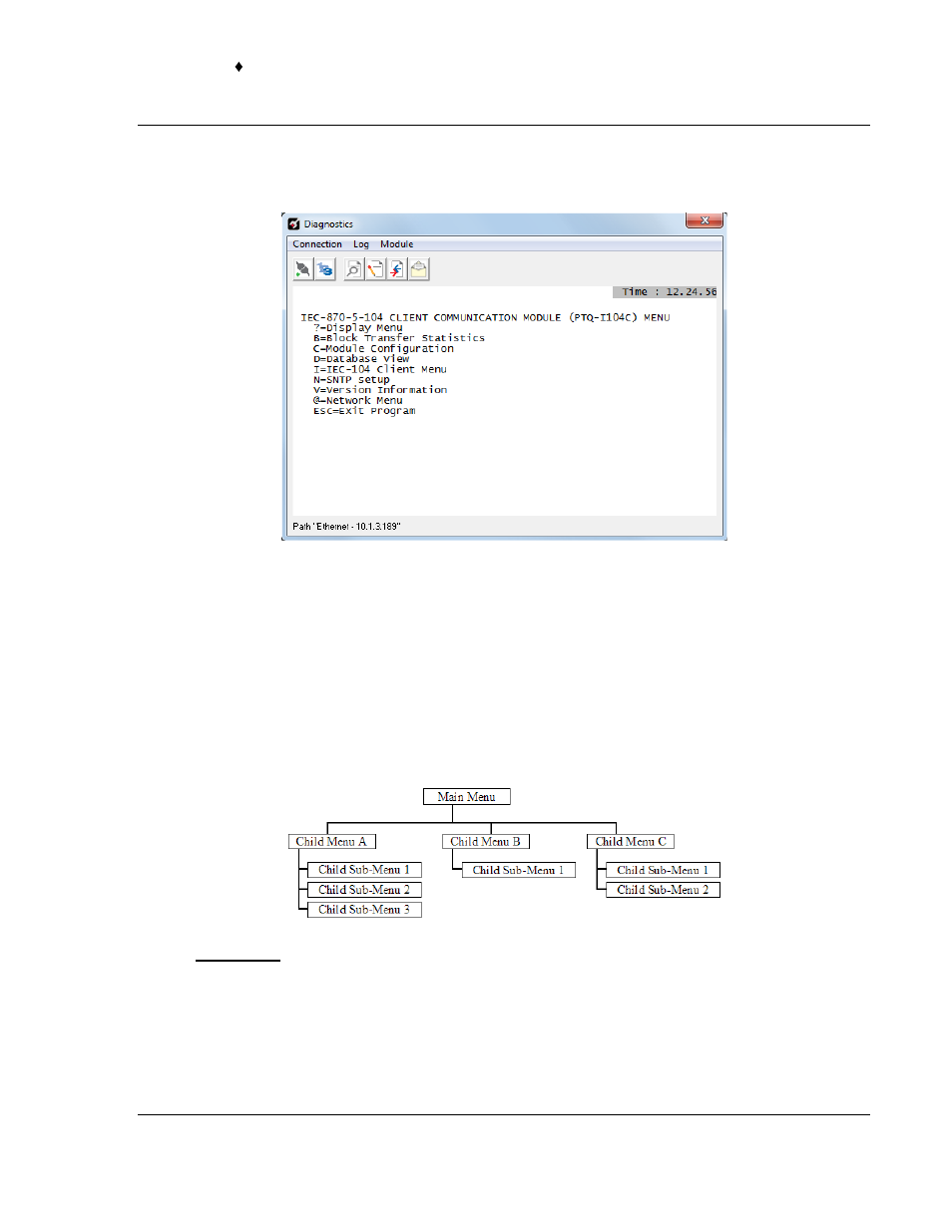 4 navigation in diagnostics window, Keystrokes, Navigation in diagnostics window | ProSoft Technology PTQ-104C User Manual | Page 101 / 136