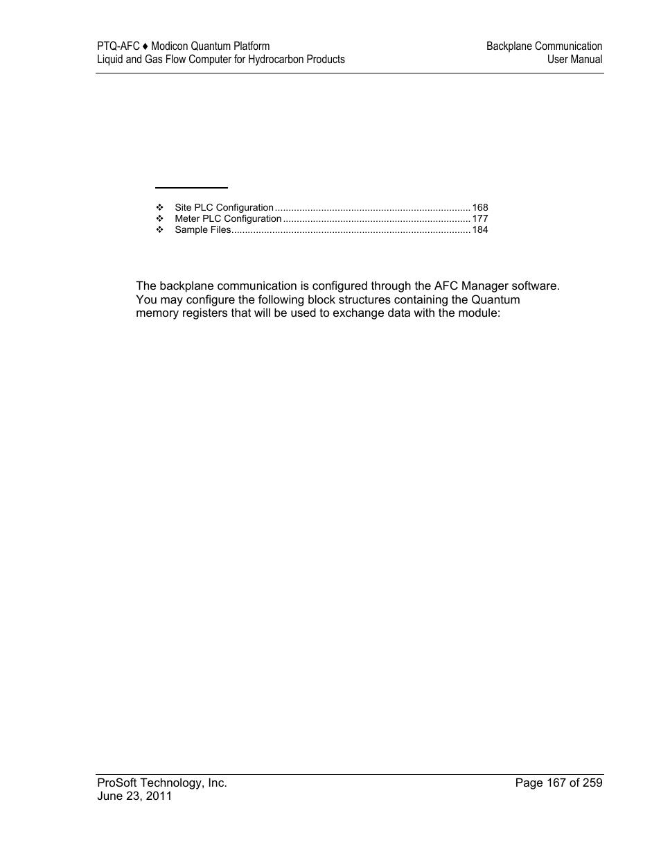 9 backplane communication | ProSoft Technology PTQ-AFC User Manual | Page 167 / 259