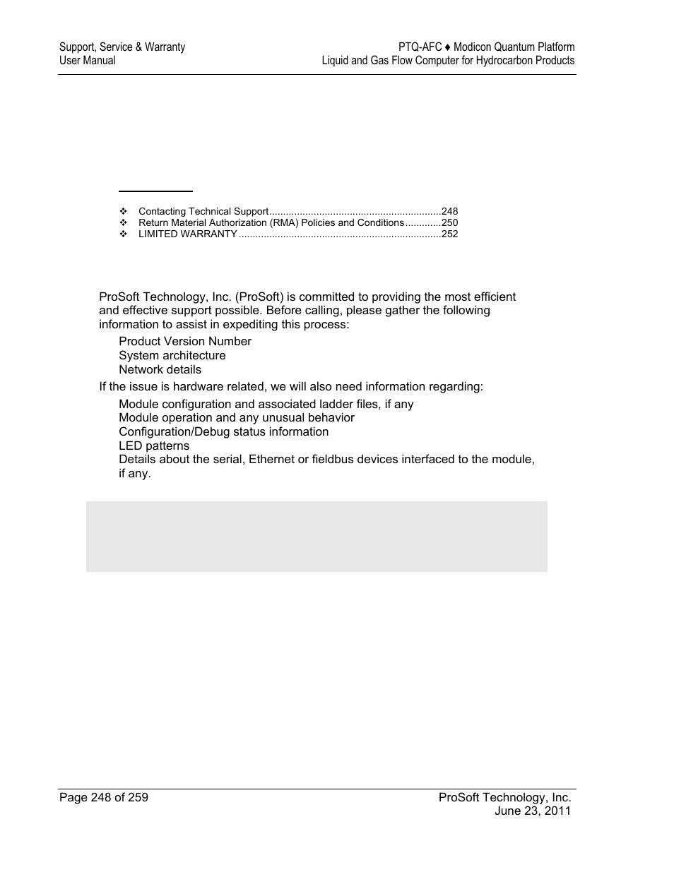 12 support, service & warranty | ProSoft Technology PTQ-AFC User Manual | Page 248 / 259