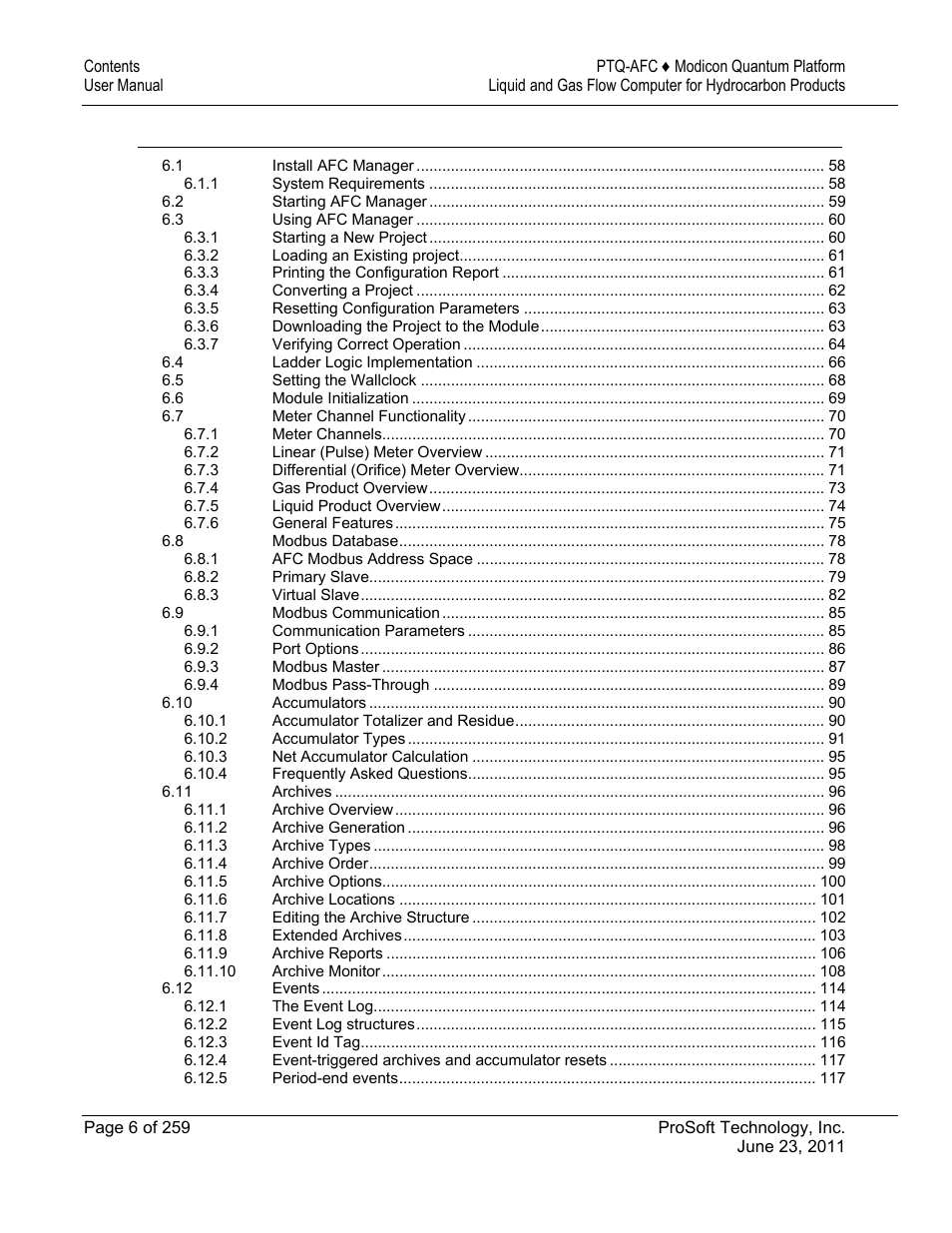 ProSoft Technology PTQ-AFC User Manual | Page 6 / 259