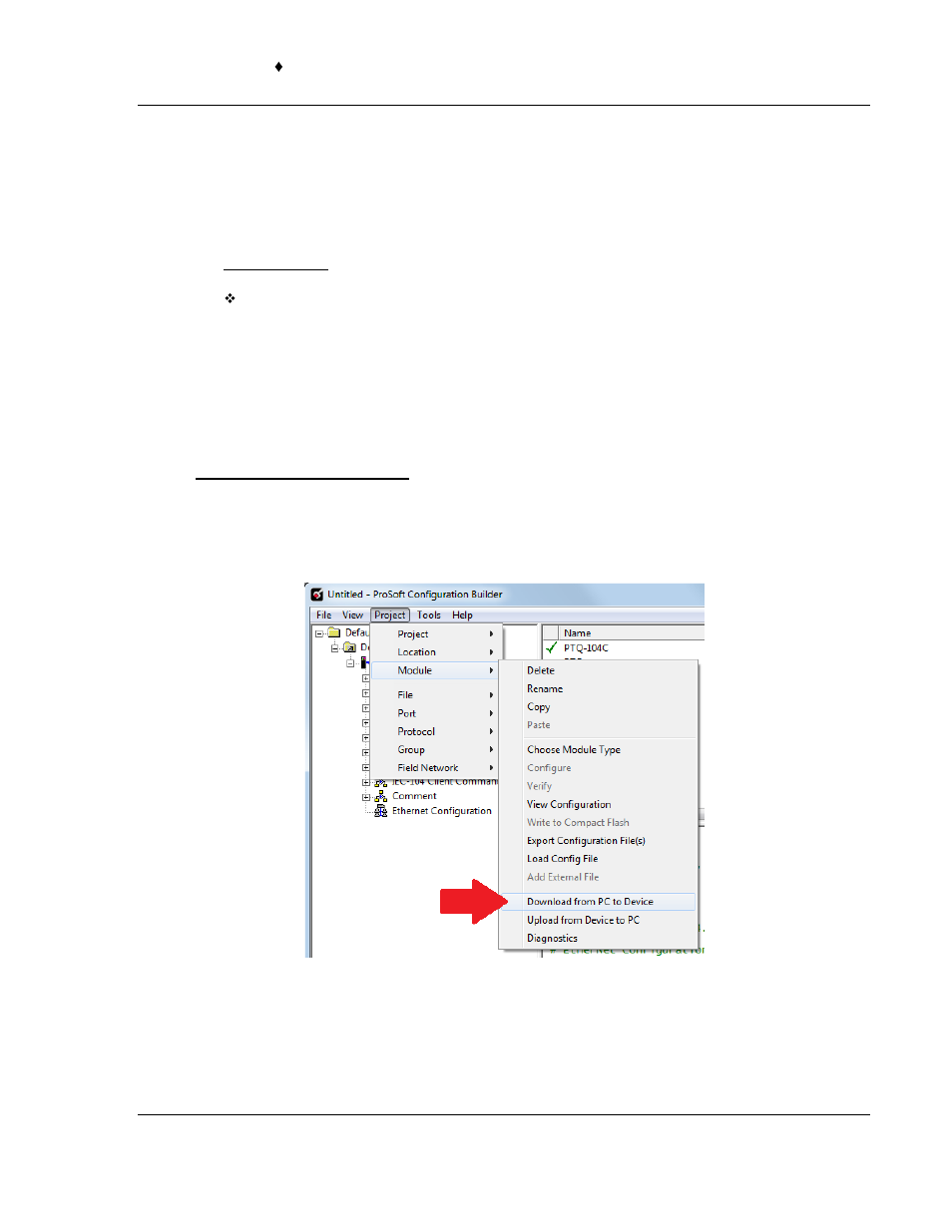 6 downloading the project to the module, 1 downloading via serial connection, 6downloading the project to the module | ProSoft Technology PTQ-104S User Manual | Page 105 / 201