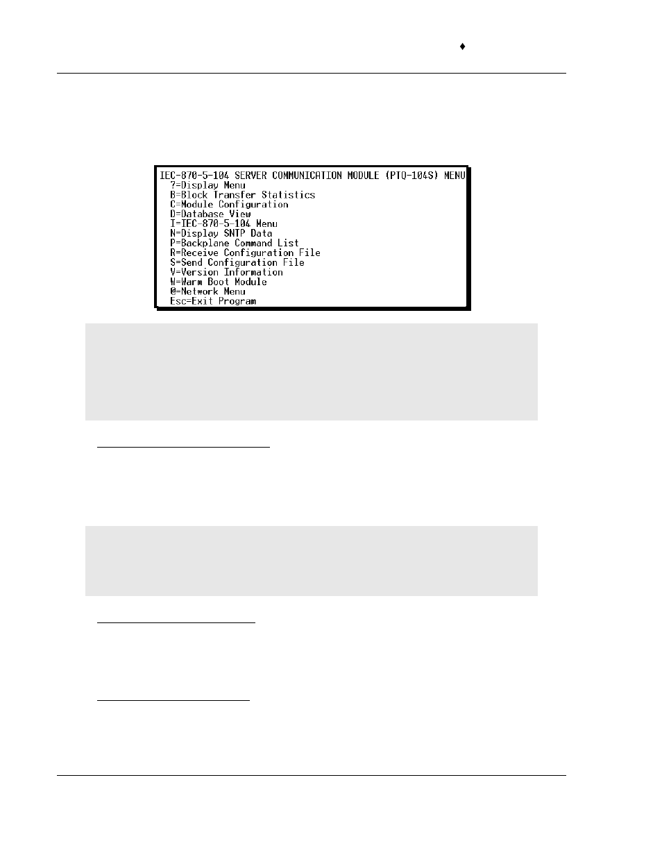 5 main menu, Viewing block transfer statistics, Viewing module configuration | Opening the database menu | ProSoft Technology PTQ-104S User Manual | Page 120 / 201